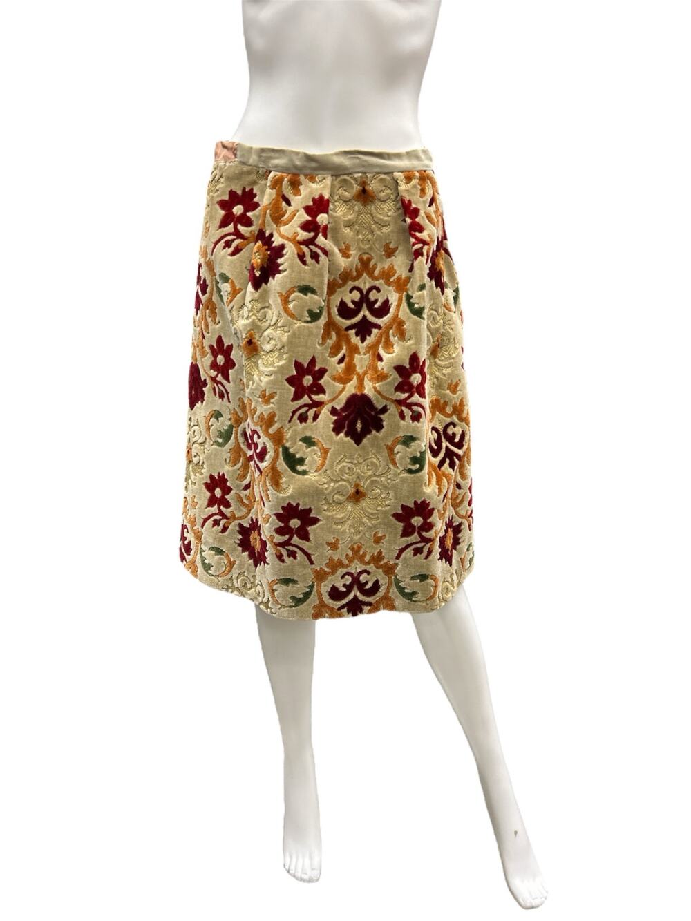Vintage Skirt Women’s Size S Tapestry Flower Design Knee Length Beige Red Orange